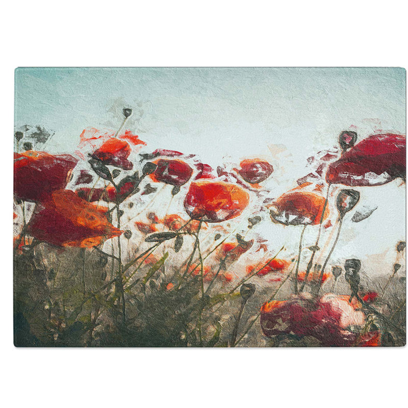 Tempered Glass Poppy Flowers Chopping Board, 39 cm W x 28.5 cm L