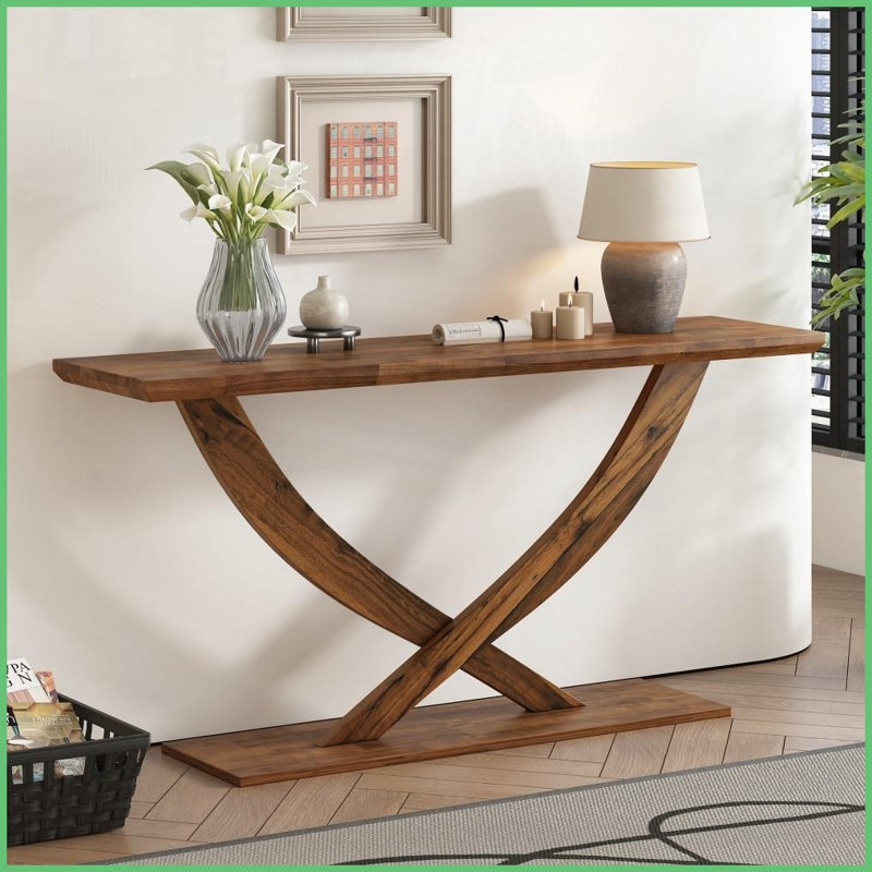 Table basse rustique moderne de 57 po Mirod - Design à pieds croisés, surface spacieuse Base stable pour le salon, Brun