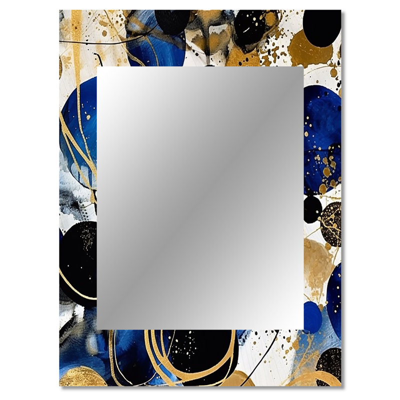 Muret, motif abstrait avec textures bleues et dorées XVIII - miroir mural minimaliste, miroir décoratif bleu, impression d'art en métal