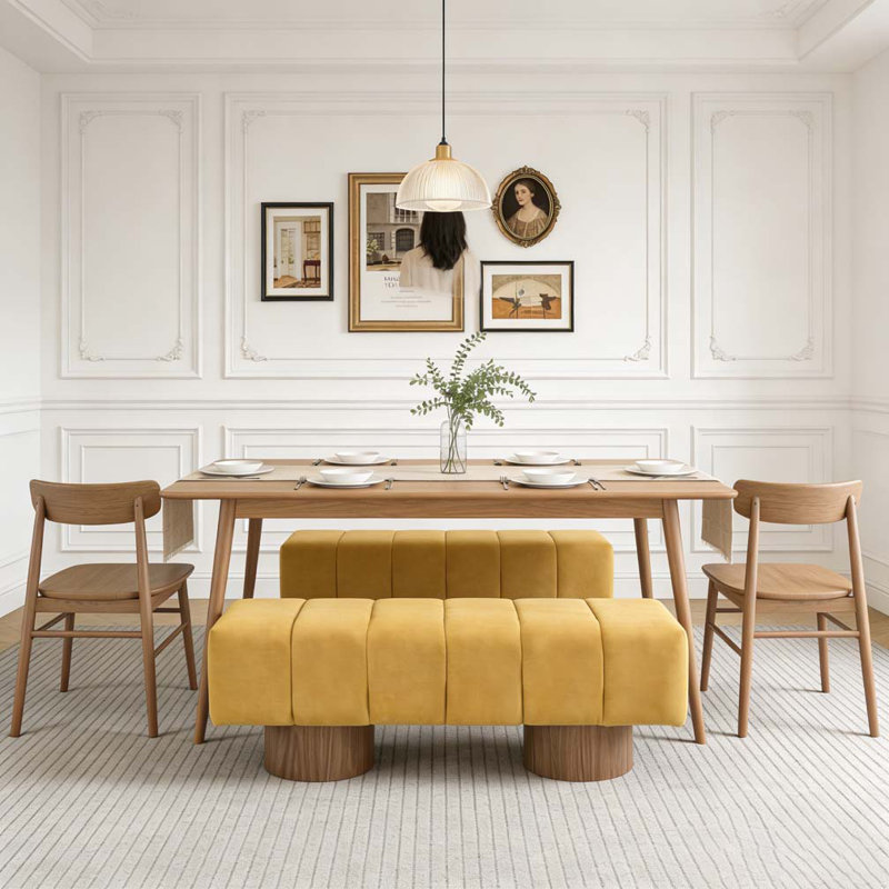 Banc de salle à manger rembourré, Jaune