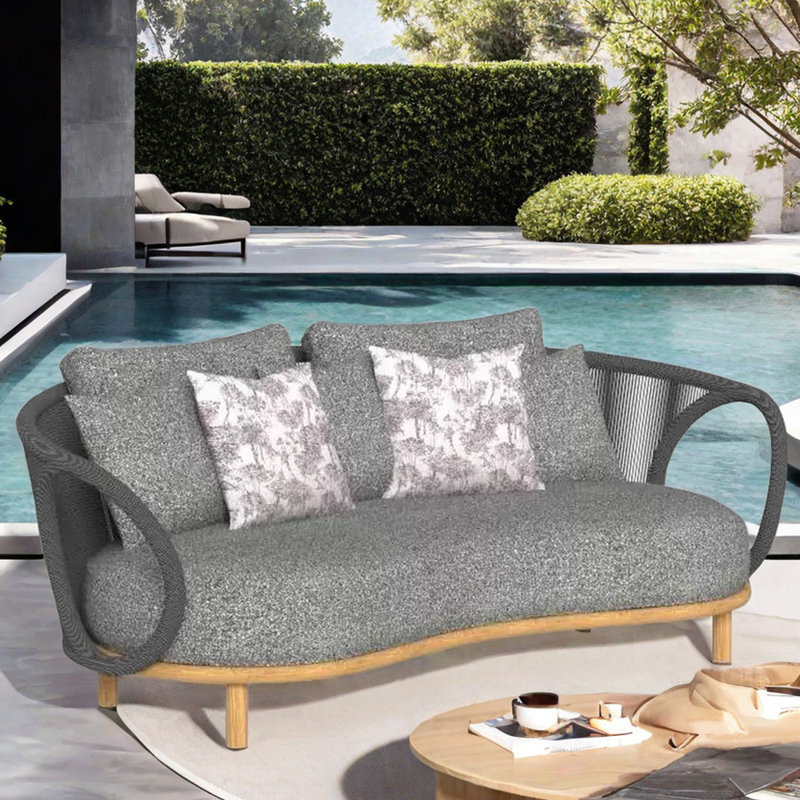 Sharifa 58.27'' Wide Curved Loveseat with Cushions, Gray