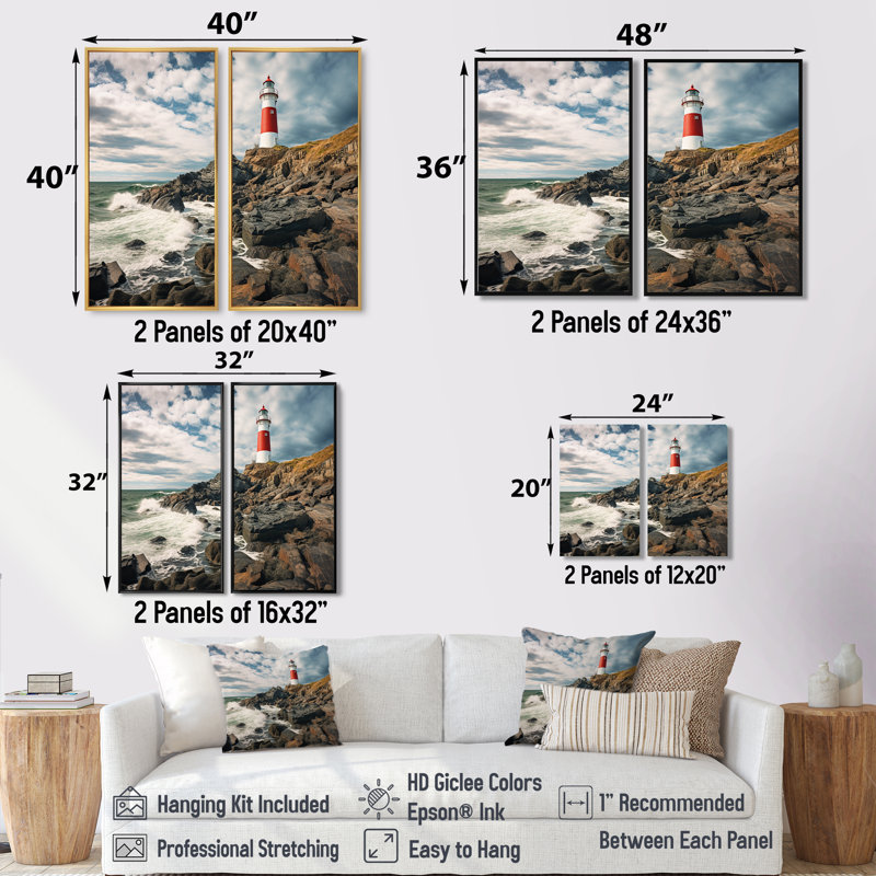 Phare de l'est du Canada II - Paysages Canada, ensemble de 2 impressions sur toile, Black, 36" H x 48" W