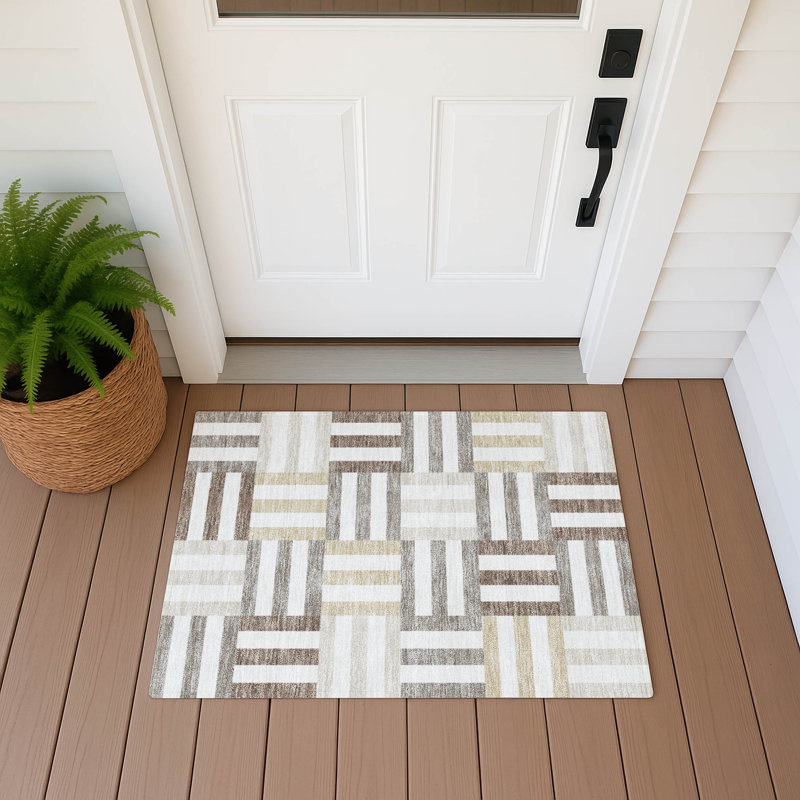Tapis géométrique lavable à la machine intérieur / extérieur Aten ACN2332, Rectangle 1 pi 8 po x 2 pi 6 po