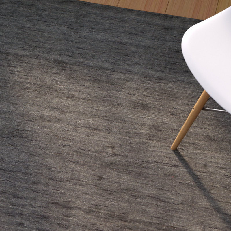 Tapis gris anthracite en laine et en coton tissé à la main Ewen, Rectangle 6 pi x 9 pi