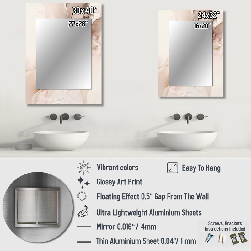 Brun délicat, marbre délicat I - miroir mural en marbre, miroir décoratif brun, impression d'art en métal, 32 po x 24 po