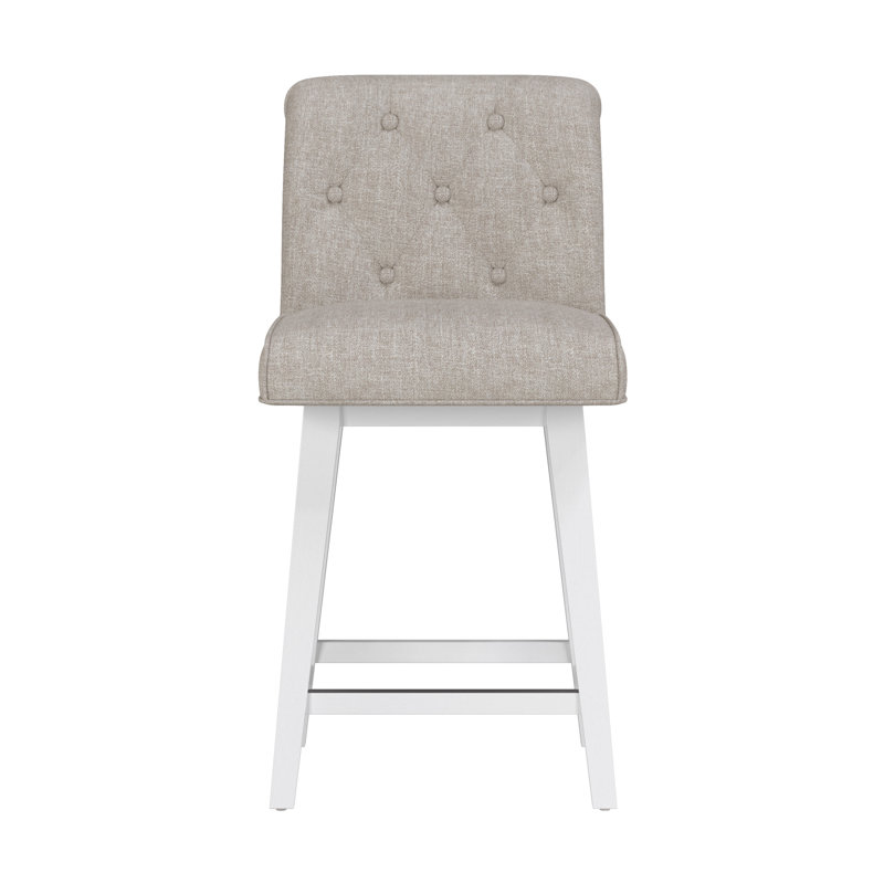 Tabouret pivotant à hauteur réglable en bois et capitonné Dorreen, Gruau, Blanc pur