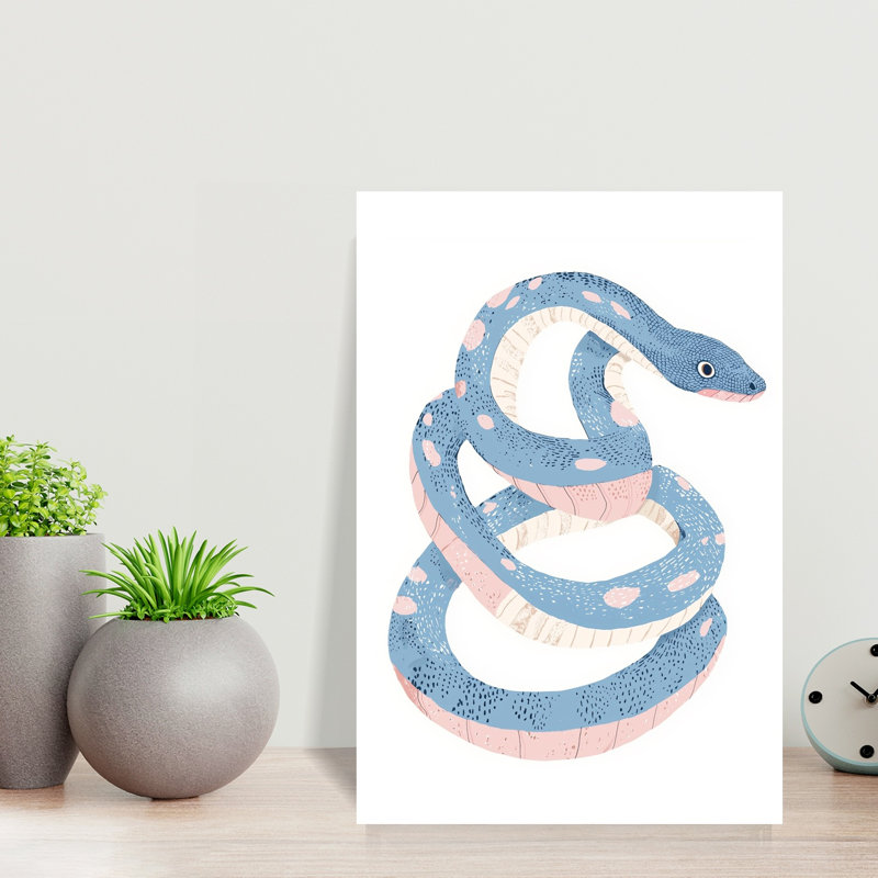 Whimsical Blue Snake Modern Whimsical Snake Nature Ocean Wall Art Print 1 Piece Wrapped Canvas Wall Art