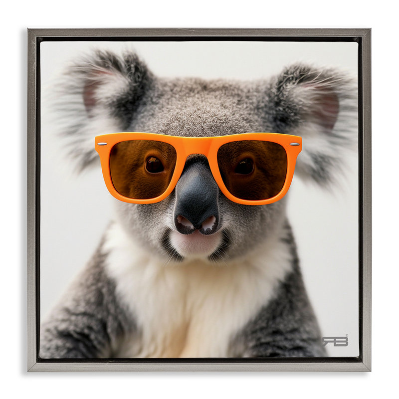 «Cool Koala & Glasses» par Roozbeh Bahramali, H 18 po x l 18 po, Cadre flottant gris lustré
