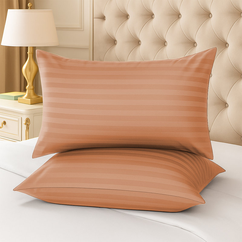 Luxury Microfiber Striped Pillowcases Set of 2 - Soft, Breathable & Wrinkle-Resistant Pillow Covers, Peach