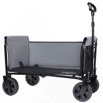Chariot tout-en-un convertible pliant à 4 roues avec siège et laisse pour chien - Chariot utilitaire pliable robuste pour le camping, la plage, le magasinage - Siège polyvalent et espace de rangement, noir / gris