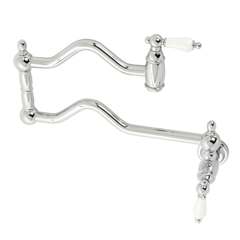 Kingston Brass Heritage Two-Handle 1-Hole Wall Mount Pot Filler Faucet, Polished Chrome, Porcelain Lever