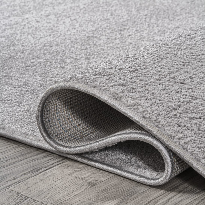 Asaiah Solid Low-Pile Light Gray Rug, Oval 4' x 6'