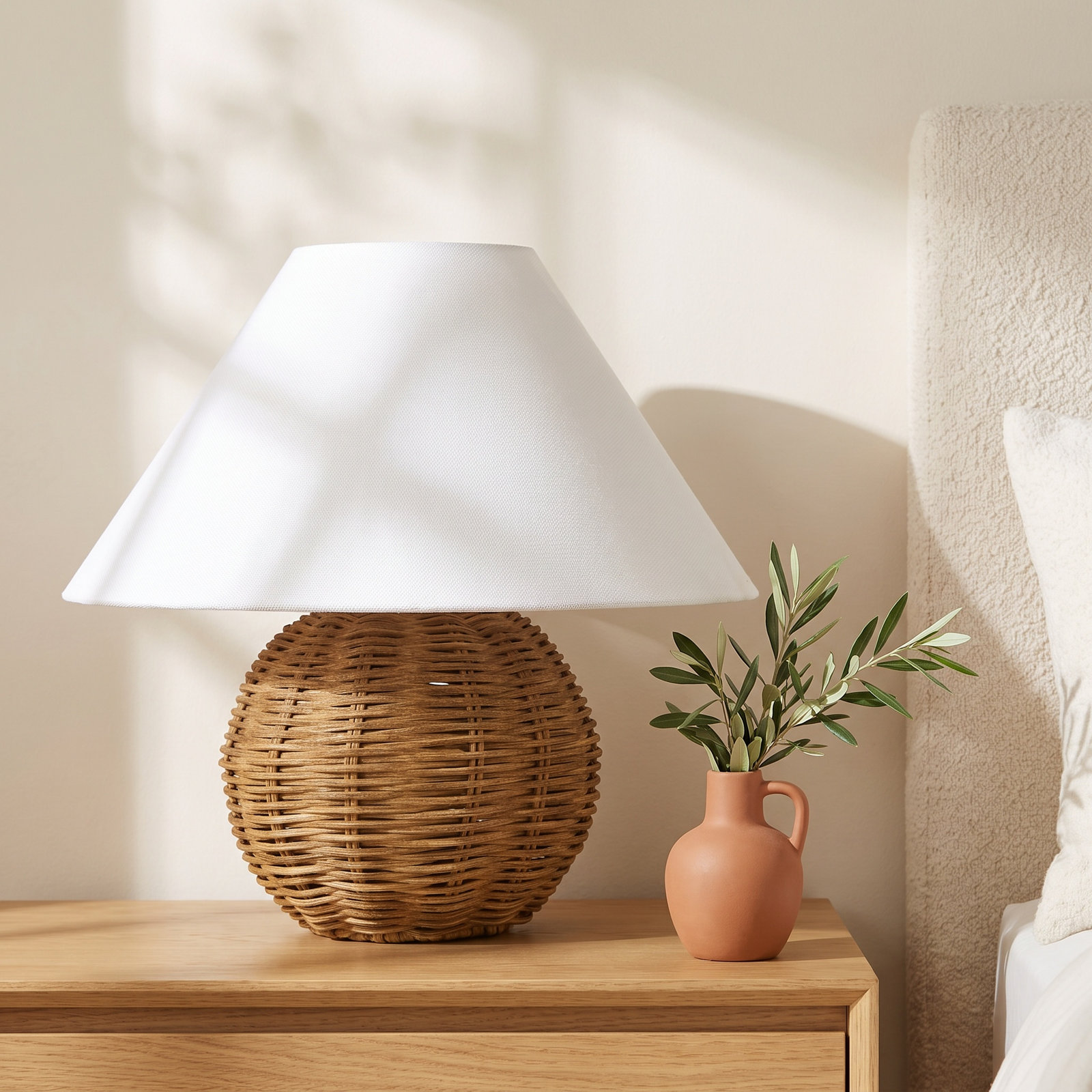 Chemise Rattan Table Lamp, Classic Empire, Light Brown