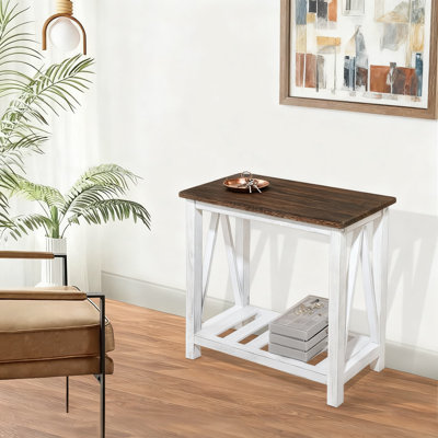 Farmhouse End Table With Storage Shelf, Slim Narrow Side Table For Living Room, 2-Tier Nightstand For Bedroom, Hallway And Dorm
