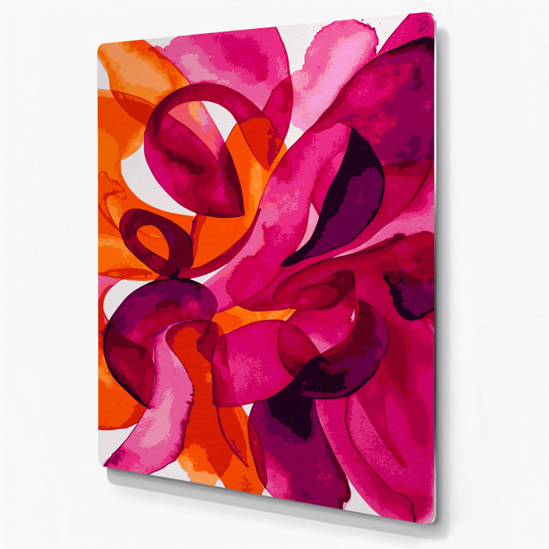 Abstrait aquarelle 71, art mural en métal rose, 12" H x 18" W