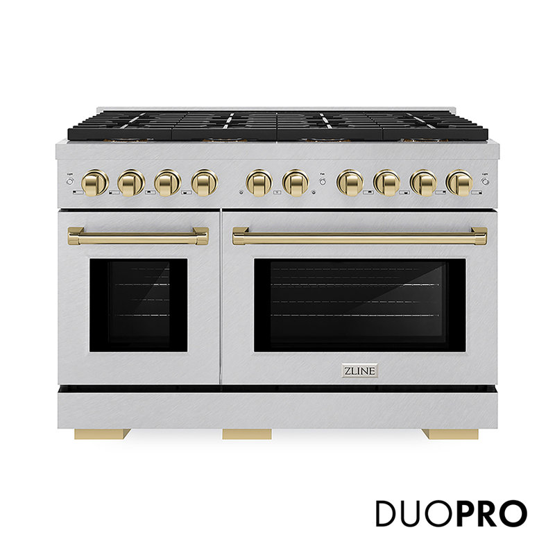 ZLINE Autograph Edition 48 in. 6.7 cu. ft. Paramount Dual Fuel Range W/ 8 Burner DuoPro Cooktop and Dual Ovens in Satin Stainless Steel and Matte Black Accents