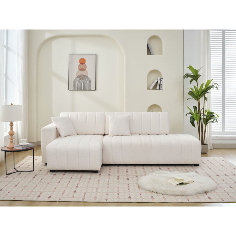 Nargis Lamb Wool Sectional Sofa With Chaise, Beige Lamb Wool, Left Hand Facing
