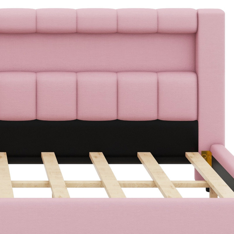 Structure de lit rembourrée avec éclairage DEL et ports USB, Double XL, Rose