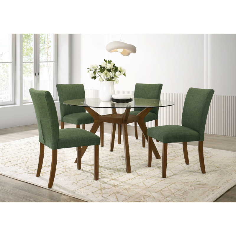 Vittorino 5-Piece Round Glass Top Dining Set, Green