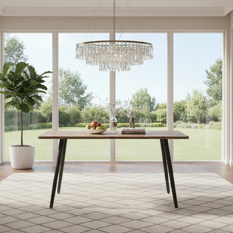 Table de salle à manger 47 po en bois aggloméré minimaliste de 47 po et chaise en polyuréthane sans accoudoirs pour 4 personnes