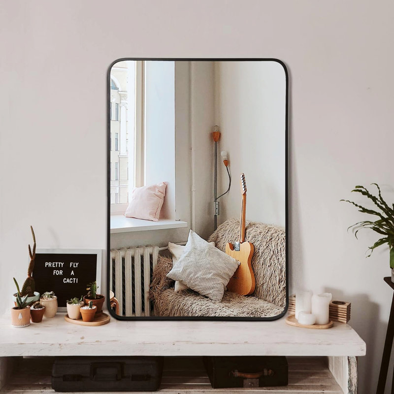Miroir mural en métal, Noir, 32 po x 24 po