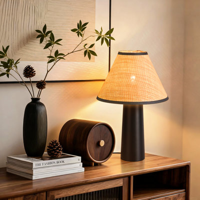 Lampe de table moderne en rotin noir 18,7 po
