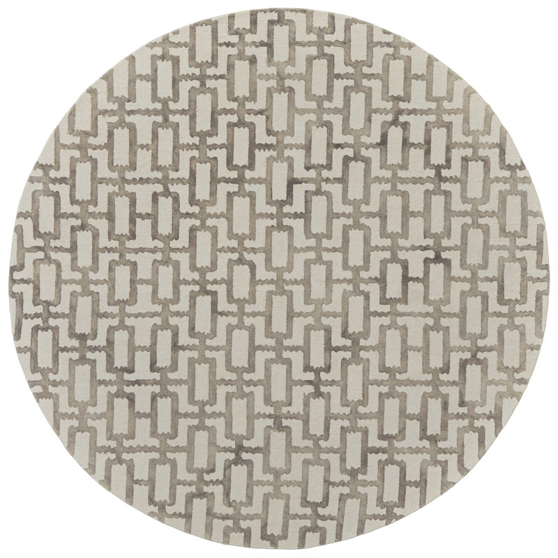 Marengo moderne géométrique, ivoire / taupe, Rond 10 pi