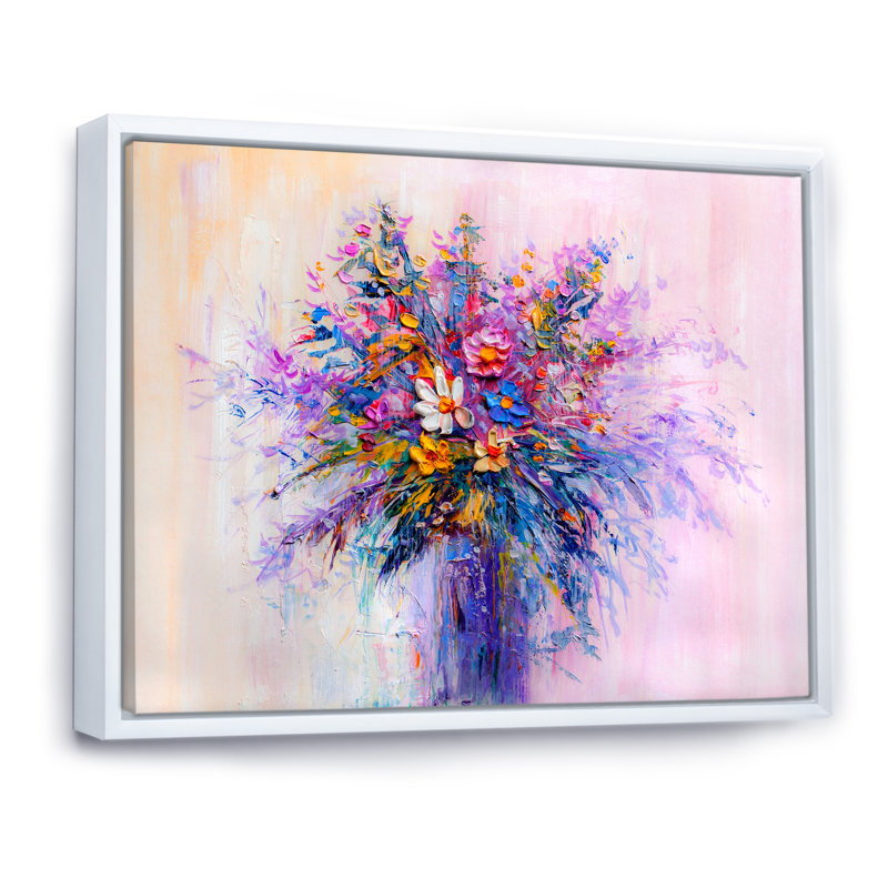 Vase de fleurs rouges et mauves - reproduction sur toile avec cadre flottant, H 12 po x l 20 po x P 1 po