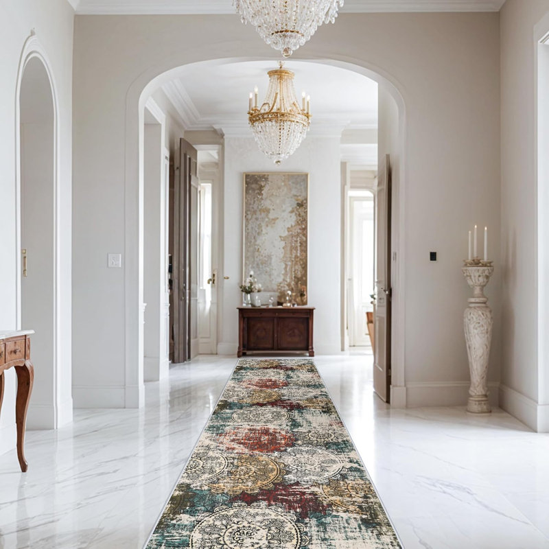 Rug Runner Washable - Hallway Runners Abstract Non-Slip Pet Friendly Low Pile Rug Soft Indoor Floor Mat Front Door for Bedroom Entryway Laundry Red