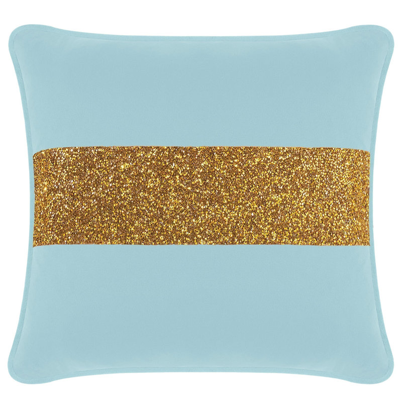 Coussin lumineux avec rayures strass - velours, Velours turquoise / or, Carré 20 po