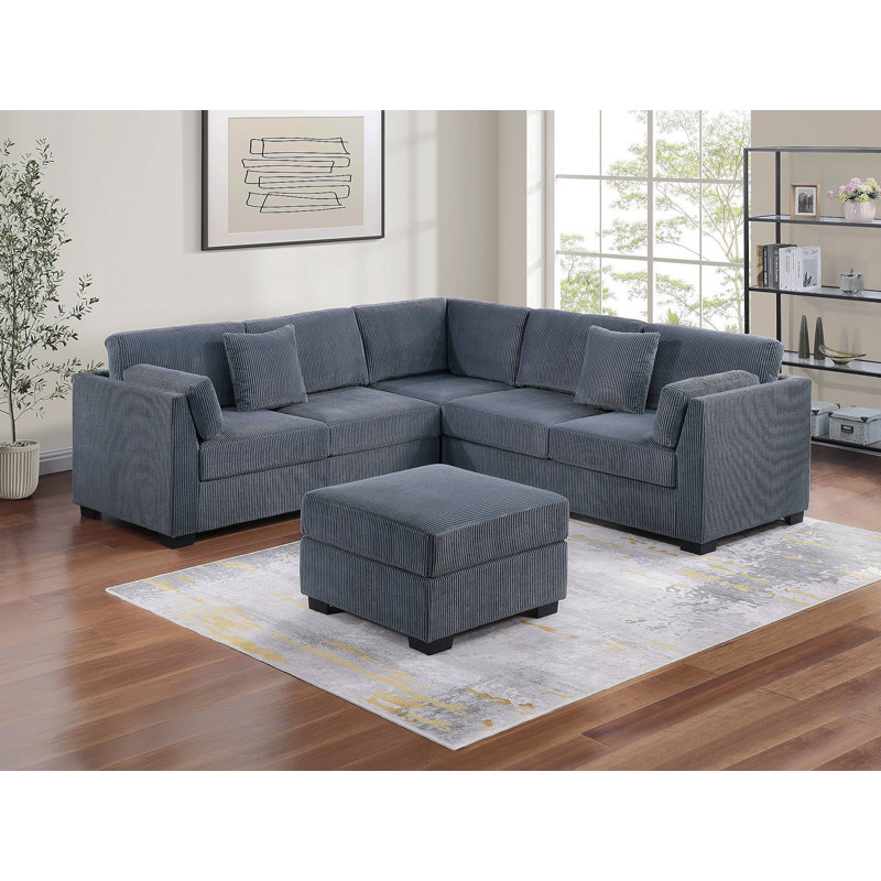 Ensemble de canapé modulaire 4 pièces L-Sectional RAF / LAF, Gris foncé