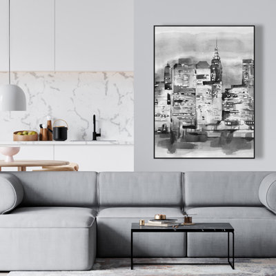 Watercolor Cityscape Canvas - Office Cities Home Decor Art