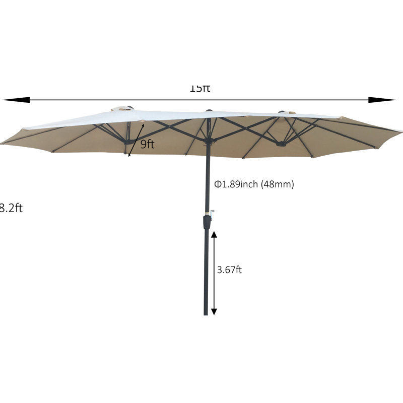 Parasol de patio double 15 x 9 pi - très grande piscine extérieure pour l'extérieur, avec manivelle et évent pour utilisation, grand vent imperméable
