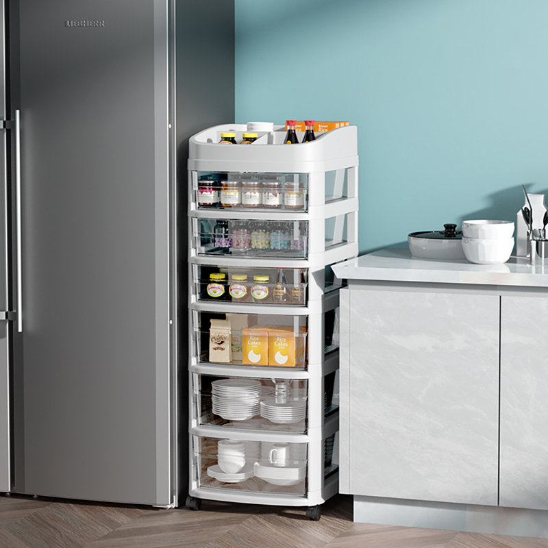 6-Drawer Rolling Storage Cabinet, Clear Plastic Organizer Cart with Wheels & Top Shelf