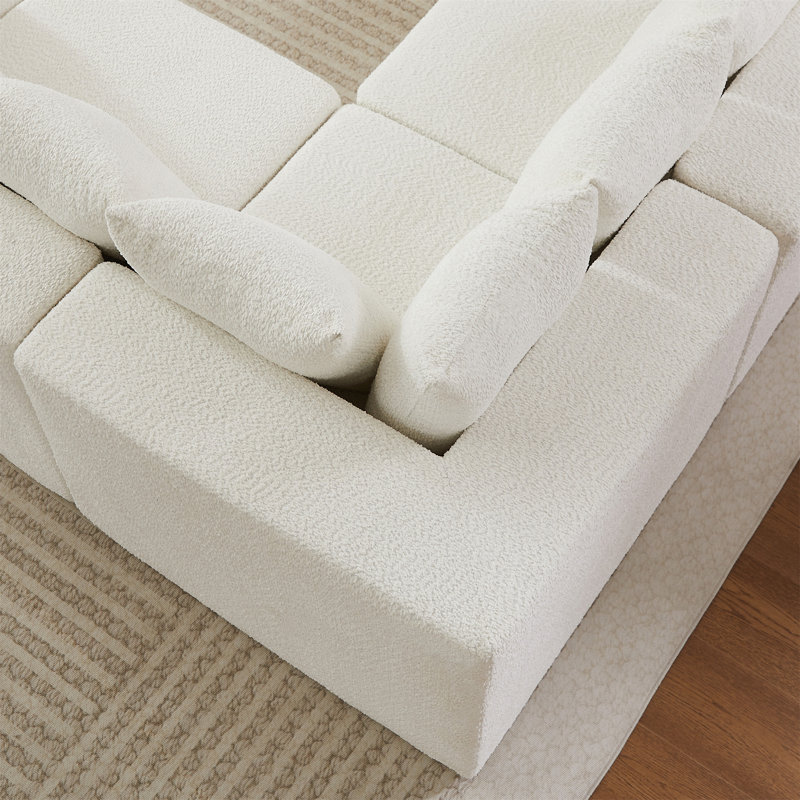 Canapé modulaire à assise profonde en L de 151,6 pouces avec canapé modulaire en tissu chenille de 11,6 po et 11 coussins inclinables incurvés sans assemblage requis Beige