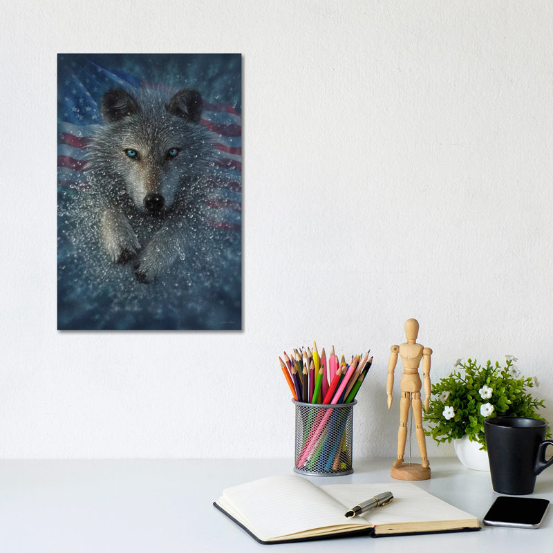 Wolf Splash America by Collin Bogle - Wrapped Canvas Print