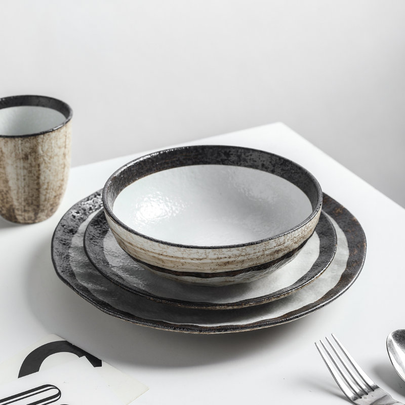 Lucy Beige and Brown Porcelain 32-Piece Dinnerware Set