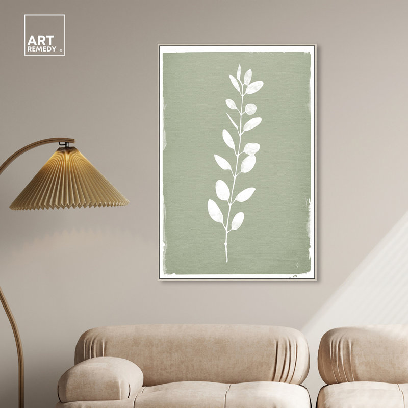 Linen Leaf Screen II Green and White Botanical Canvas Art, 25" x 17"