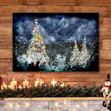 Poinsettia Lighted Framed Holiday Canvas Wall Art