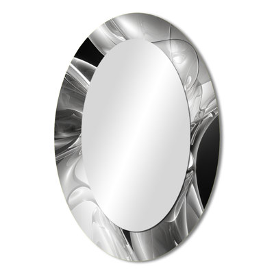 Grey Black Abstract Steel Serenade I - Modern Oval Wall Mirror