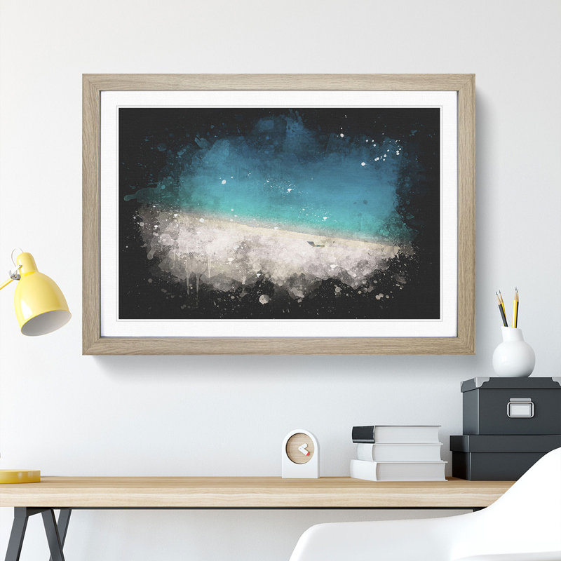 Turquoise Beach in Kefalonia Greece - Picture Frame Graphic Art Print on MDF, 33cm H x 45cm W x 2cm D, Oak Framed