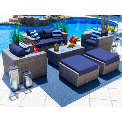 Sorrento 6 Piece Rattan Sofa Seating Group with Sunbrella Cushions