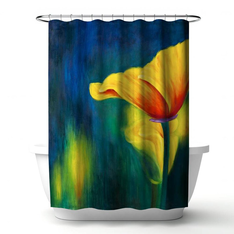 Floral – Polyester Shower Curtain, Dye Sublimation Print, 71" W × 74" L