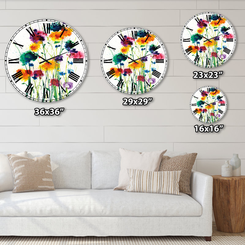 Indigo, aquarelle verte et jaune - horloge murale moderne, Surdimensionné