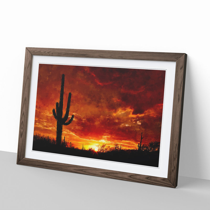 Sunset in Saguaro - Picture Frame Painting, Walnut Framed, 27cm H x 36cm W x 2cm D