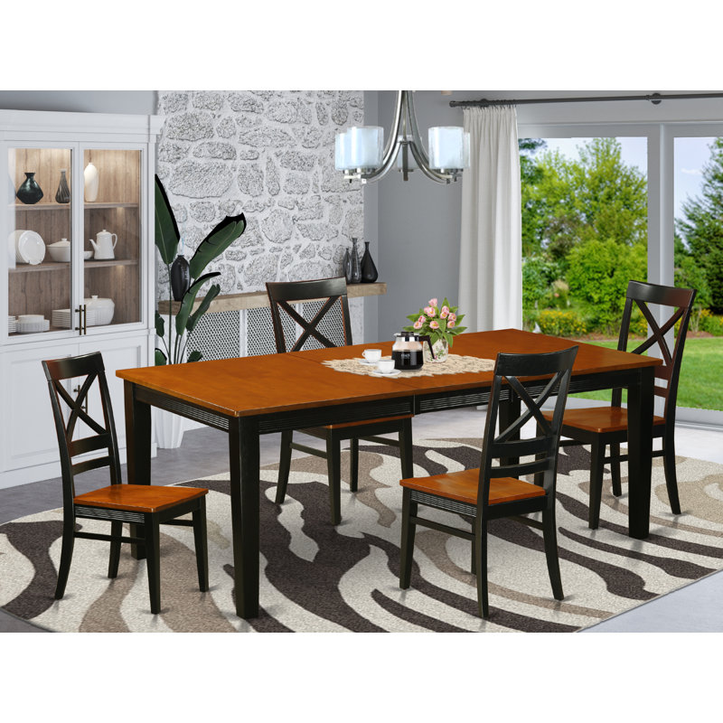 Ensemble de table de cuisine 5 pièces pour 4 personnes comprenant une table de salle à manger rectangulaire avec rallonge papillon et 4 chaises de salle à manger, noir et cerise