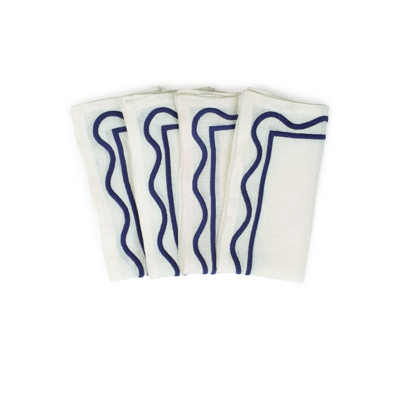 Colorblock Embroidered Linen Napkins, Dark Blue