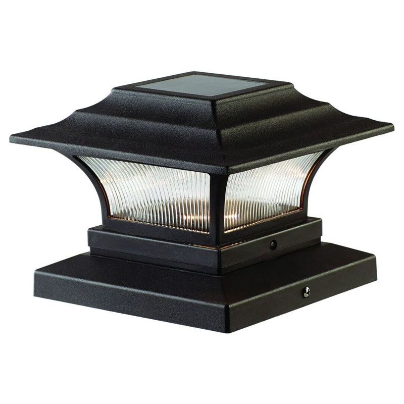 Bronze Low Voltage Solar Powered Integrated LED Fence Post Cap Light 4 In. X 4 In. with Base Adapter Included Kit