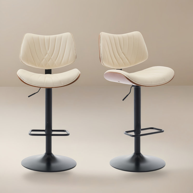 Ensemble de 2 tabourets de bar pivotants réglables Mid-Century, Beige