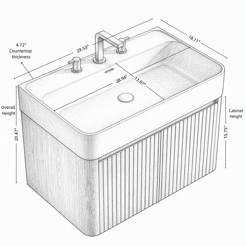 Meuble-lavabo suspendu avec lavabo intégré en surface solide et armoire de rangement en bois de noyer pour les maisons modernes